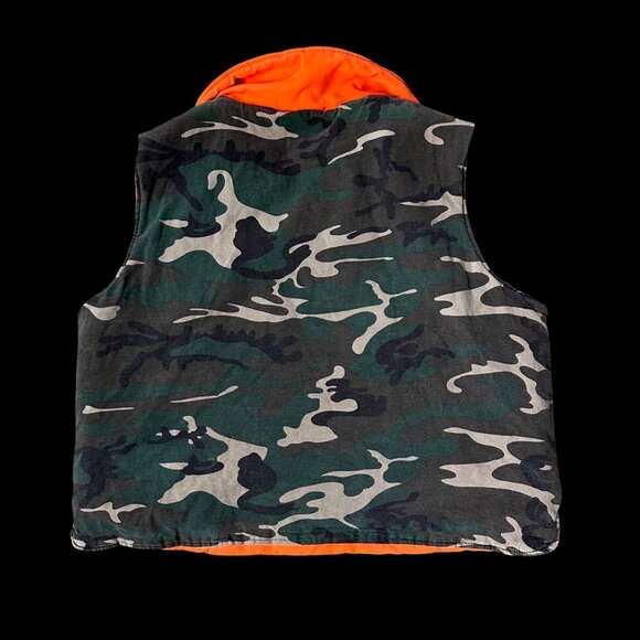 Vintage Reversible Camo Hunter Orange Puffer Vest 1980s Sports Afield Taiwan - Picture 3 of 16
